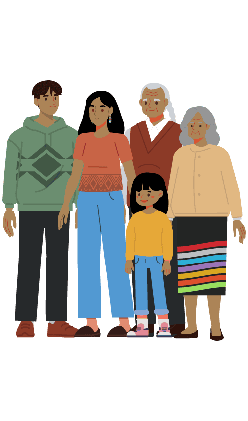 indigenous family teenagers, kid, grandparents