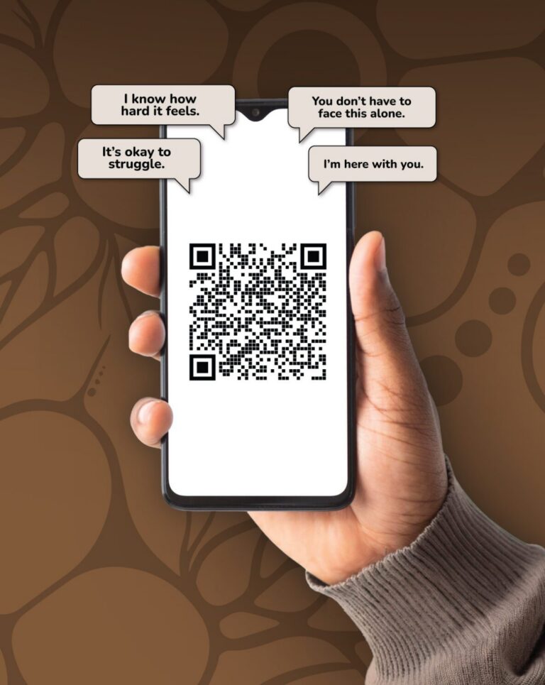 person holding phone with talking stick app and chat bubbles